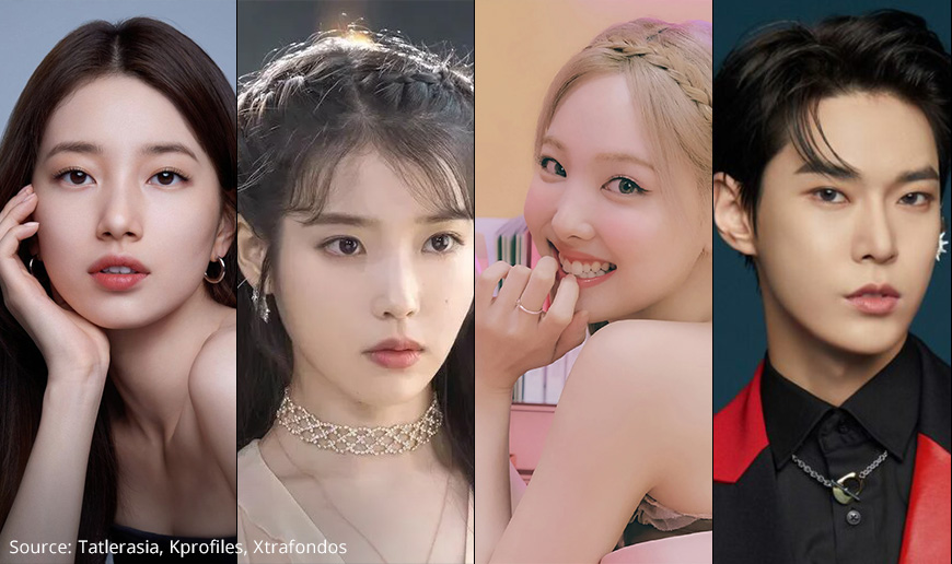 Collage image of Bae Suzy, IU, TWICE Nayeon and NCT Do Young