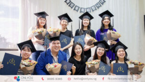 Students celebrating graduation from the Master Level Korean classes at ONLYOU Korean Language School Singapore after successfully completing the Master Korean language program.