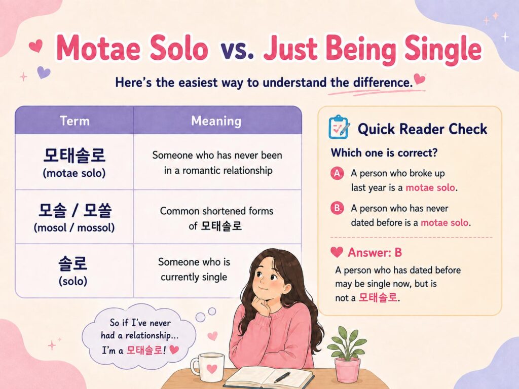 motae-solo-vs-single-korean-meaning Difference between 모태솔로 and 솔로 in Korean
