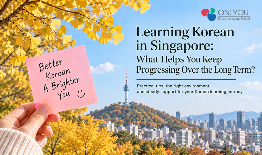 Learning Korean in Singapore with ONLYOU Korean against the Seoul skyline