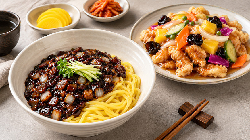 incheon-jjajangmyeon-korean-food Incheon jjajangmyeon with black bean sauce and noodles
