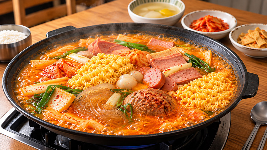 uijeongbu-budaejjigae-army-stew Uijeongbu budaejjigae with sausages, Spam, kimchi and ramyeon